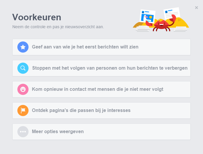 Facebook nieuwsoverzicht voorkeuren - Voorkeuren aangeven