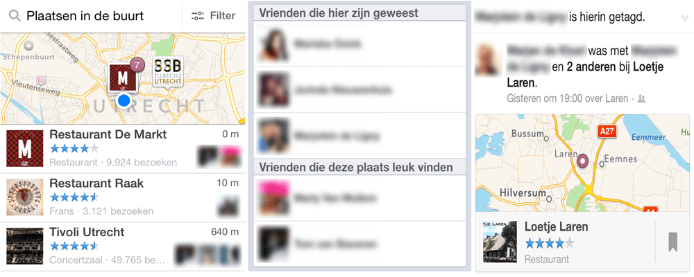 Facebook profiel en locatie-activiteiten in advertenties