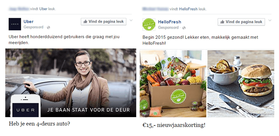 Facebook profiel - jouw naam in gesponsorde verslagen