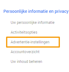 Google advertentie instellingen - menu