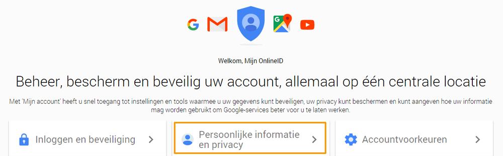 Google producten persoonlijke informatie beheren - account instellingen
