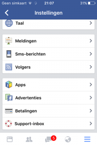 Instellingen Instagram - Facebook apps