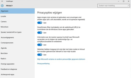 Instellingen windows 10 - Windows privacy - reclame instellingen