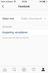 Privacy instellingen Instagram - Delen Facebook verwijderen 2