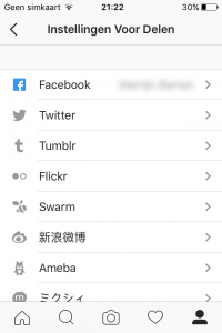 Privacy instellingen Instagram - Delen Facebook verwijderen