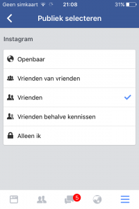 Privacy instellingen Instagram - Facebook delen