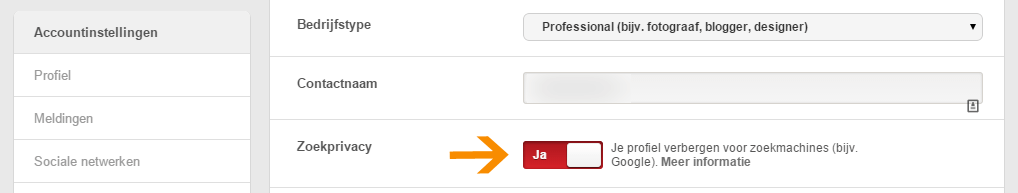 Privacy instellingen Pinterest - Pinterest profiel verbergen voor zoekmachines