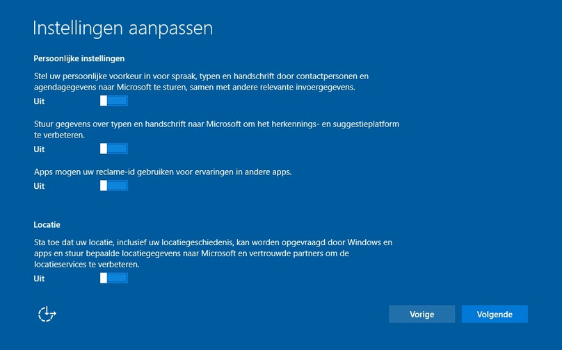 Privacy instellingen windows 10 - persoonlijke instellingen