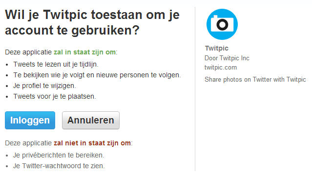 Twitter applicaties koppelen - Twitpic