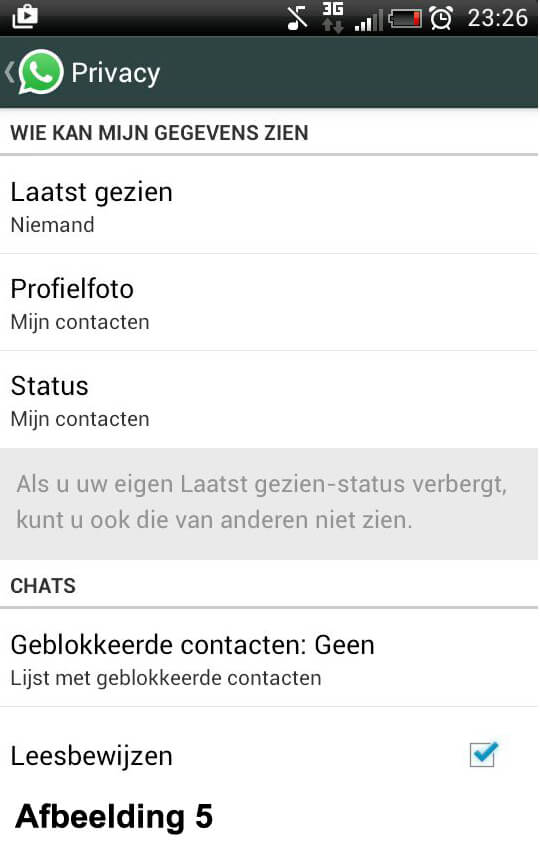 Whatsapp leesbewijzen - Privacy instellingen